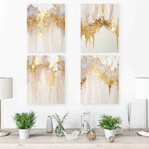 Luxury Gold And White Glitter Abstract Art Set Acrylic Photo Tile