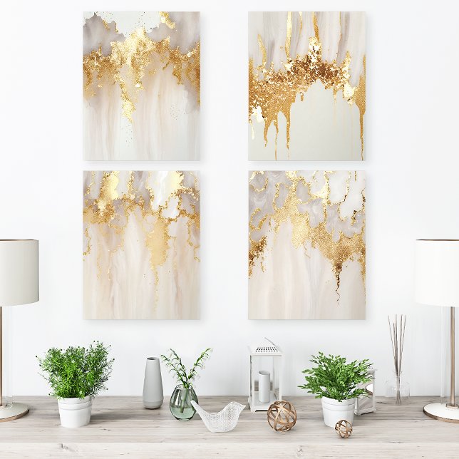Luxury Gold and White Glitter Abstract Art Set Acrylic Photo Tile (Creator Uploaded)