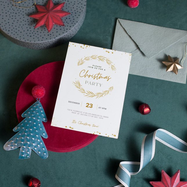 Luxury Gold and White Minimal Christmas Party Invitation (Creator Uploaded)