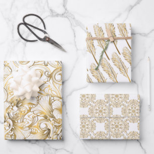 Luxury Gold and White Wrapping Paper Sheets