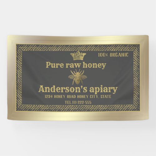 Luxury gold apiary crown honey bee banner