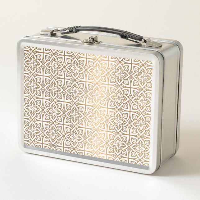 Luxury Gold Arabic Geometric Pattern Metal Lunch  Box (Front)