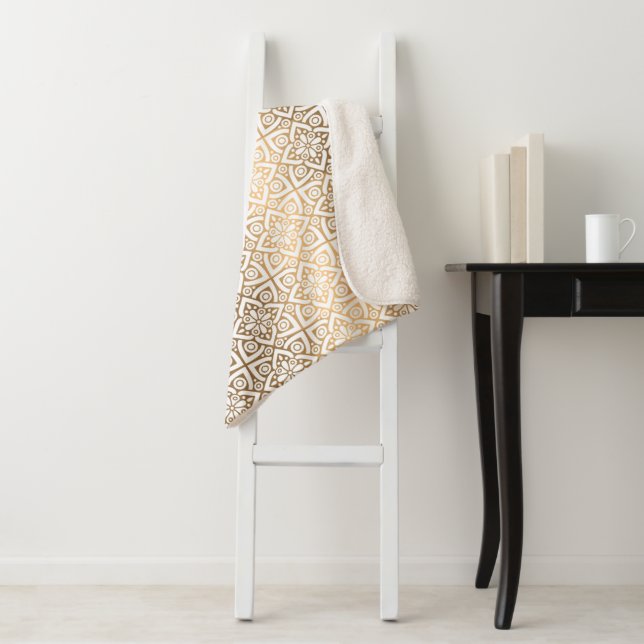 Luxury Gold Arabic Pattern Sherpa Blanket  (In Situ)