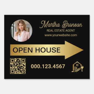 Luxury Gold Arrow QR Code Photo Real Estate Sign