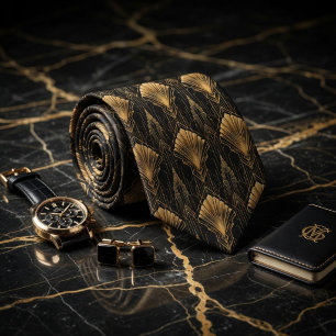 Luxury Gold Art Deco Geometric Gatsby Neck Tie