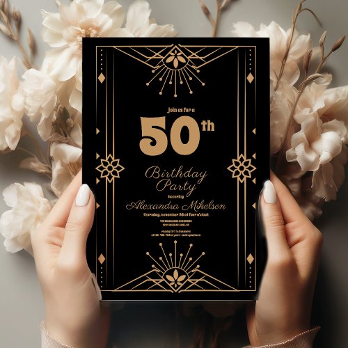 Luxury Gold Art Deco Great 1920s 50th Birthday Invitation