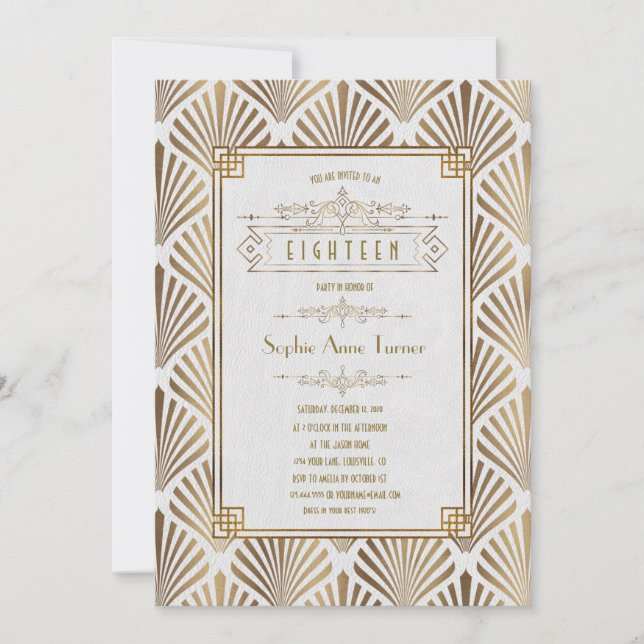 Luxury Gold Art Deco Great Gatsby 18th Birthday Invitation (Front)