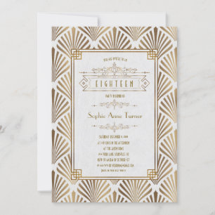 Luxury Gold Art Deco Great Gatsby 18th Birthday Invitation