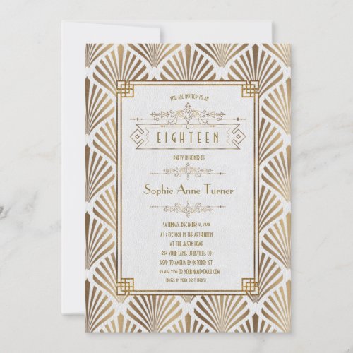 Luxury Gold Art Deco Great Gatsby 18th Birthday Invitation