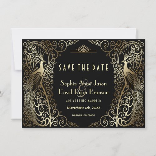 Luxury Gold Art Deco Peacocks Save The Date