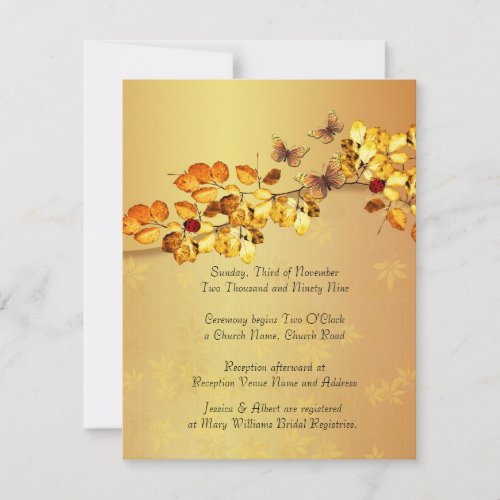 Luxury Gold Autumn Butterfly  Wedding Invitation
