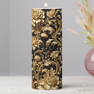 Luxury Gold Baroque Floral Pillar Candle