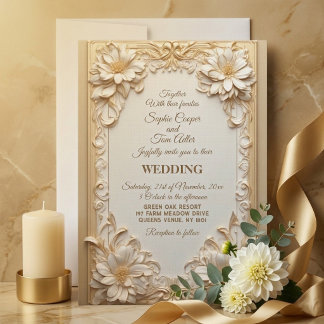 Luxury Gold Baroque Grandeur White Tulips Florals Invitation