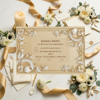 Luxury Gold Baroque Grandeur White Tulips Florals  RSVP Card
