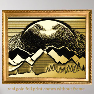 luxury gold black abstract landscape real foil prints