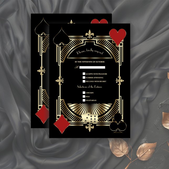 Luxury Gold Black Art Deco Roaring 20s Wedding RSVP Card (Creator Uploaded)