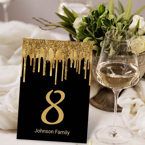 luxury gold black dripping glitters wedding  table number