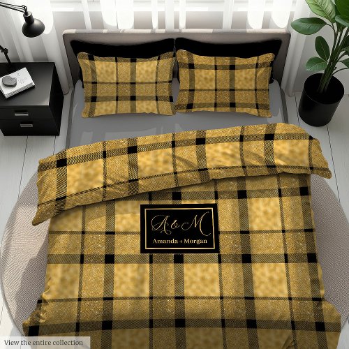 Luxury Gold Black Duvet Cover Custom Monogram
