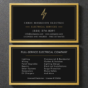 Luxury Gold Black Electrical Services Business Card