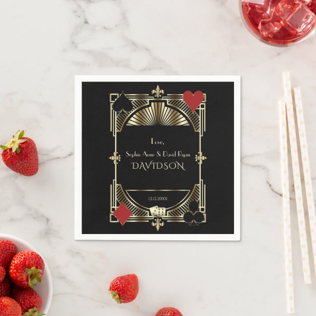 Luxury Gold Black Gatsby Style Roaring 20s Wedding Napkins (Insitu)
