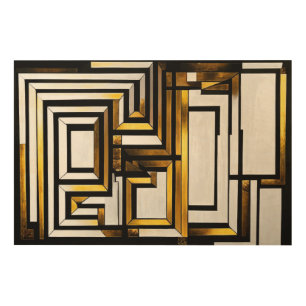 Luxury Gold Black Geometric Deco Wood Wall Art