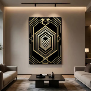 Luxury Gold Black Geometric Shield Canvas Print