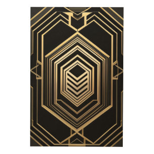 Luxury Gold Black Geometric Shield Wood Wall Art