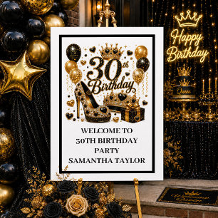 Luxury Gold Black Glitter 30th Birthday Poster