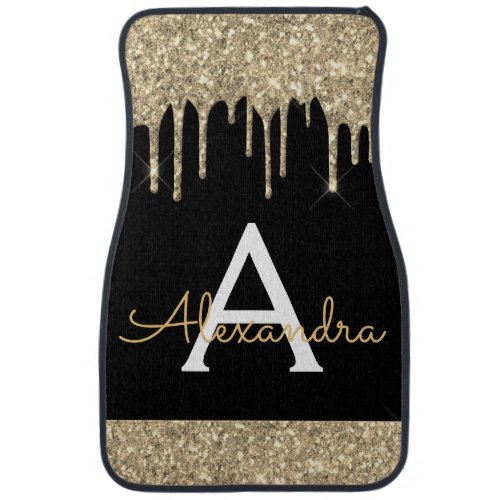 Luxury Gold Black Glitter Sparkle Monogram Car Flo Car Floor Mat