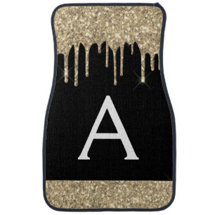 Luxury Gold Black Glitter Sparkle Monogram Car Flo Car Floor Mat