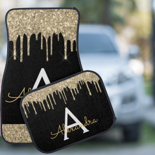 Luxury Gold Black Glitter Sparkle Monogram Car Floor Mat