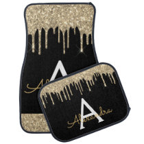 Luxury Gold Black Glitter Sparkle Monogram Car Floor Mat Luxury Gold Black Glitter Sparkle Monogram Car Floor Mat