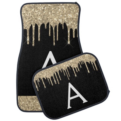 Luxury Gold Black Glitter Sparkle Monogram Car Floor Mat