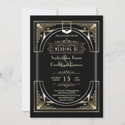 Luxury Gold Black Great 20s Style Wedding Invitation