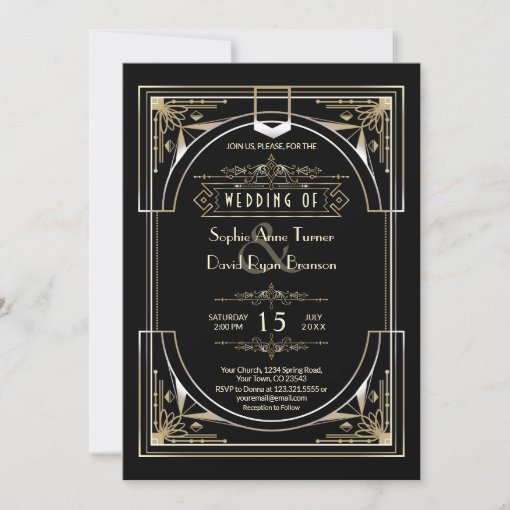 Luxury Gold Black Great 20s Style Wedding Invitation | Zazzle