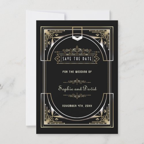 Luxury Gold Black Great 20s Style Wedding Save The Date