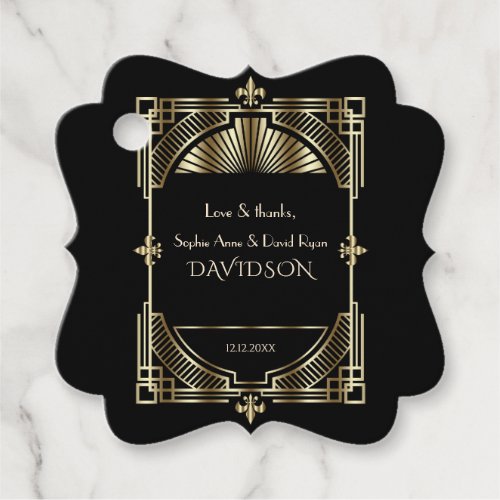 Luxury Gold Black Great Gatsby Roaring 20s Wedding Favor Tags