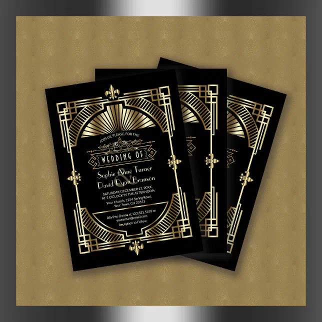 Luxury Gold Black Great Gatsby Roaring 20s Wedding Invitation | Zazzle