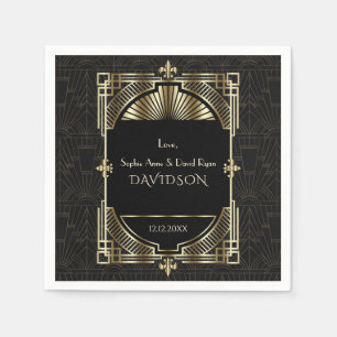 Luxury Gold Black Great Gatsby Roaring 20s Wedding Napkins