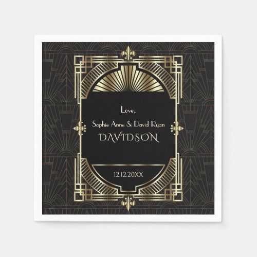 Luxury Gold Black Great Gatsby Roaring 20s Wedding Napkins