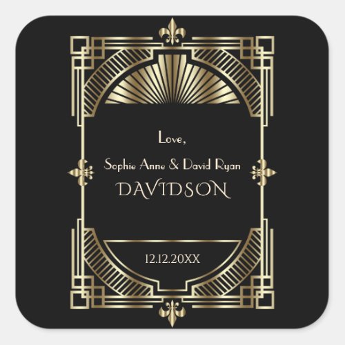 Luxury Gold Black Great Gatsby Roaring 20s Wedding Square Sticker