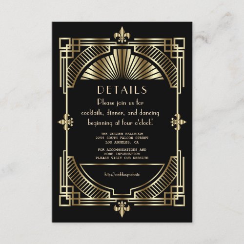 Luxury Gold Black Great Gatsby Wedding Reception Enclosure Card