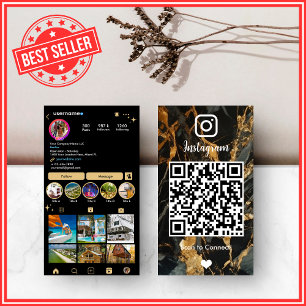LUXURY Gold & Black Instagram Marble Agate QR Business Card