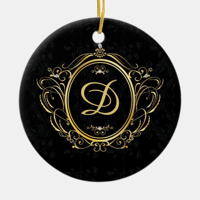 Luxury gold black monogram ceramic ornament (Front)