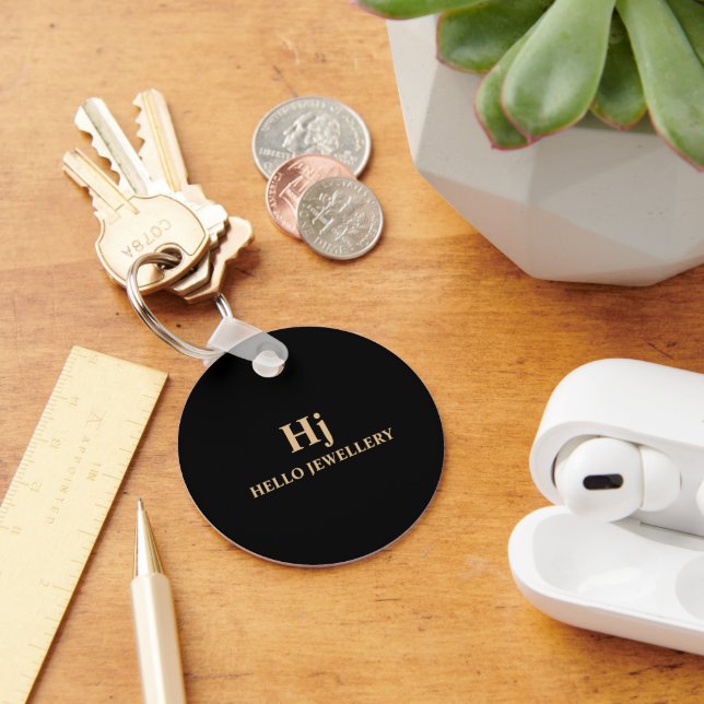 Luxury Gold Black Monogram Minimal Keychain (Desk)