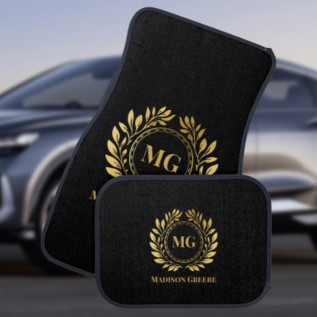 Luxury Gold Black Monogram Personalized Car Floor Mat (Creator Uploaded)