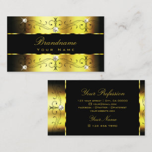 Luxury Gold Black Ornate Borders Jewels Ornamental Business Card
