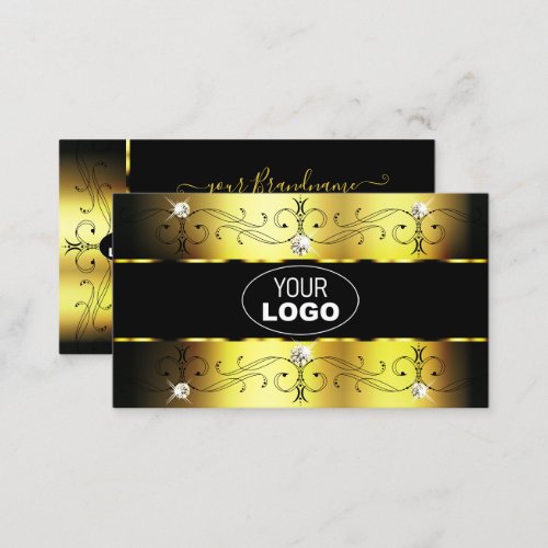Luxury Gold Black Ornate Borders Jewels with Logo Business Card