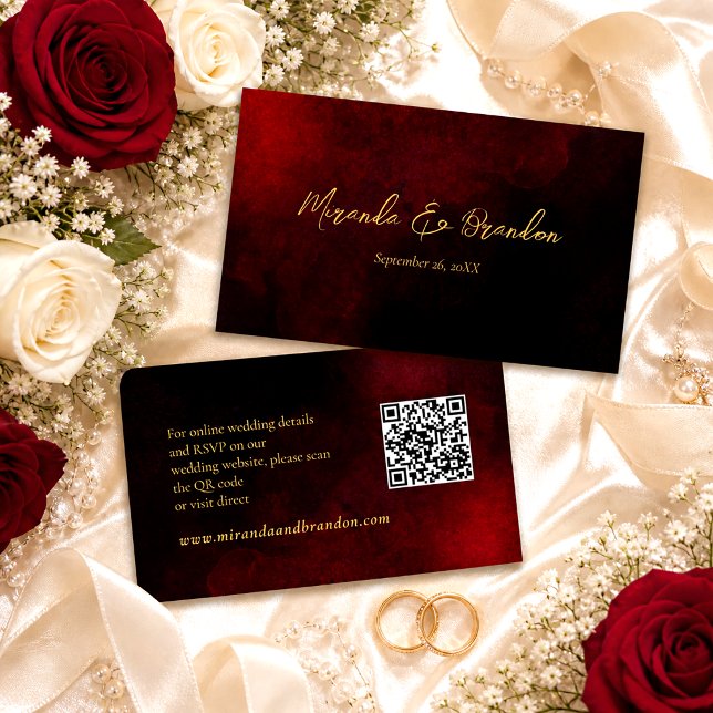 Luxury Gold Black Red QR Code Wedding Enclosure Card (Creator Uploaded)