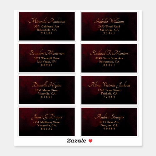 Luxury Gold Black Red Wedding Guest Address Label